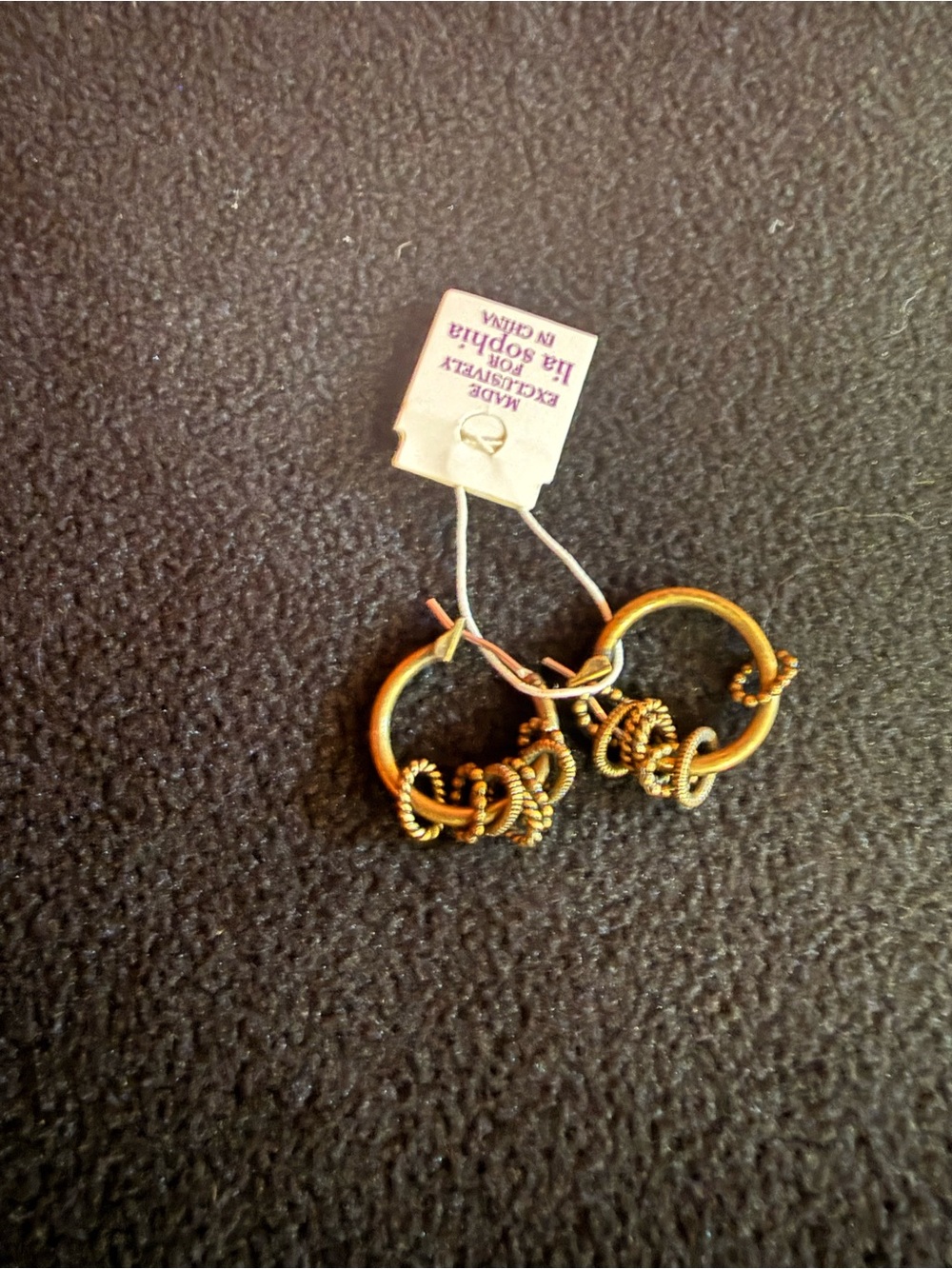 Lia Sophia Antiqued Gold Tone Beaded Hoop Earrings Boho